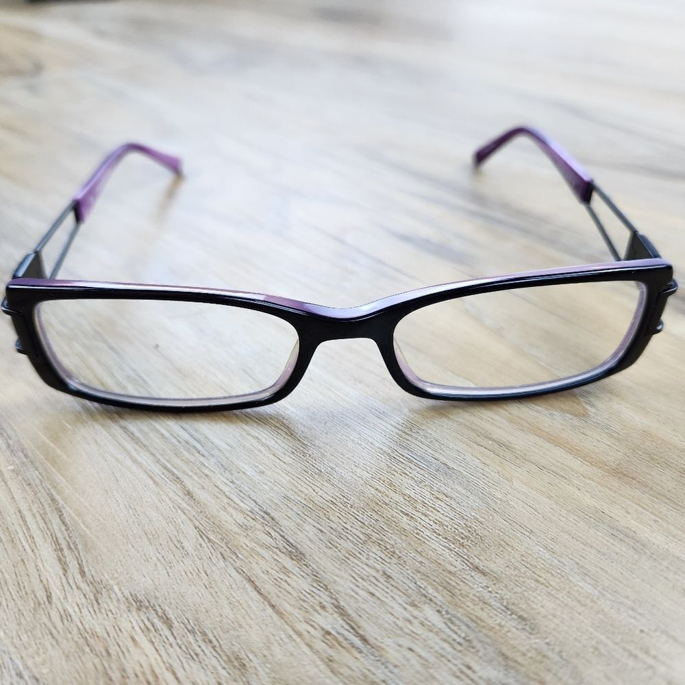 💜Vintage Rampage Black & Purple Eyeglasses & Leopard Hardshell Case - Picture 6 of 12